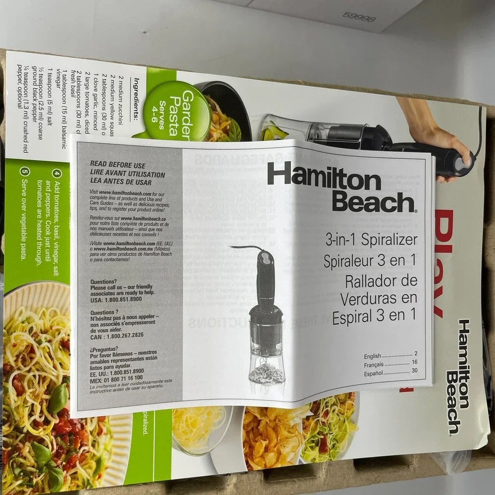 Hamilton Beach 3-in-1 Spiralizer 2 Speed‎ Electric Slicer 59998 - New